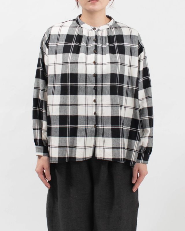 01EWS11601 blue willow コットンリネンチェックブラウス