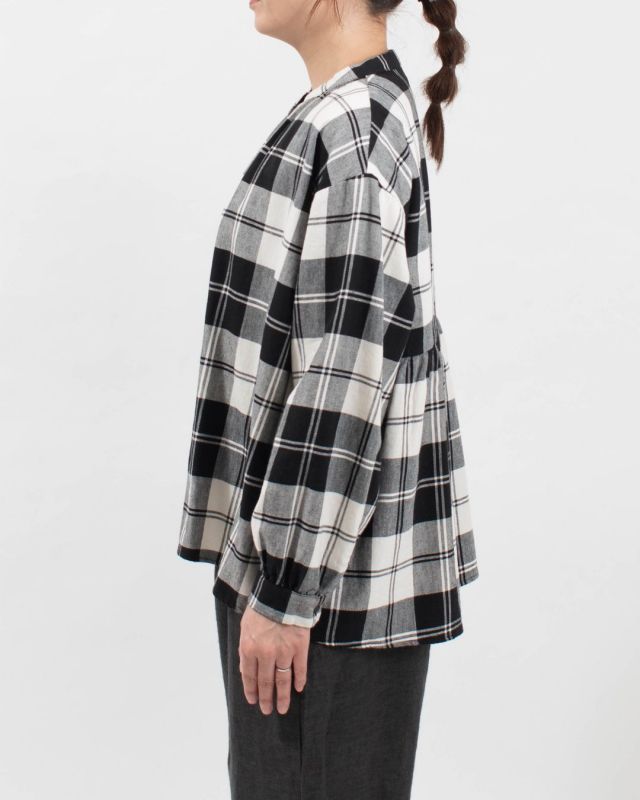 01EWS11601 blue willow コットンリネンチェックブラウス