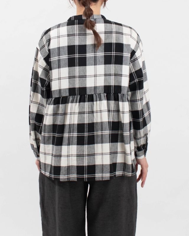 01EWS11601 blue willow コットンリネンチェックブラウス