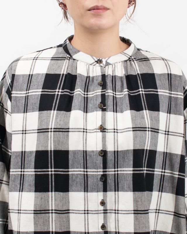 01EWS11601 blue willow コットンリネンチェックブラウス