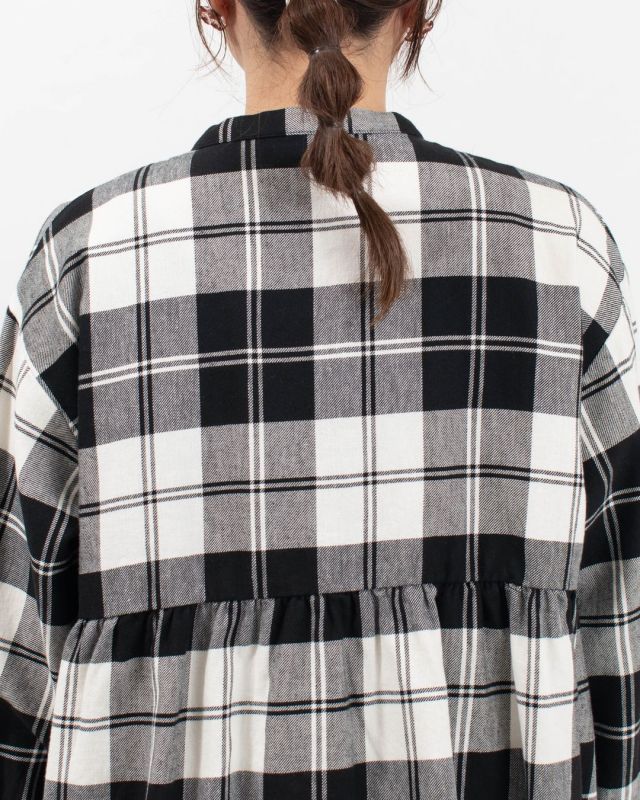 01EWS11601 blue willow コットンリネンチェックブラウス