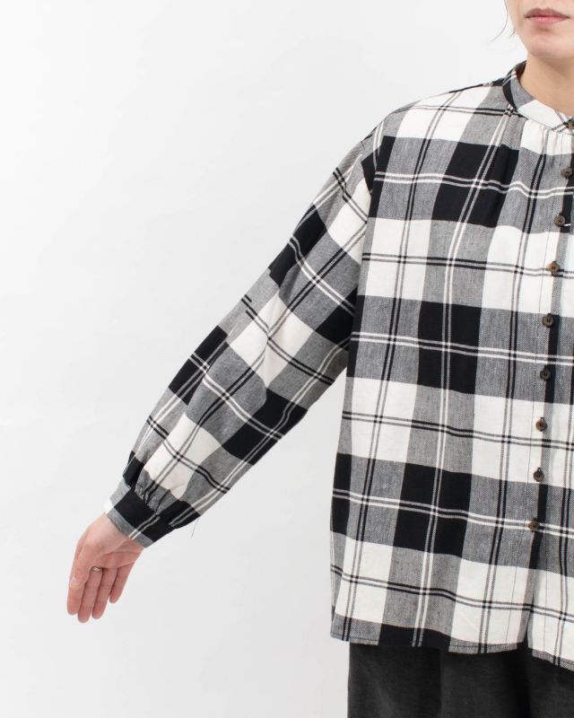 01EWS11601 blue willow コットンリネンチェックブラウス