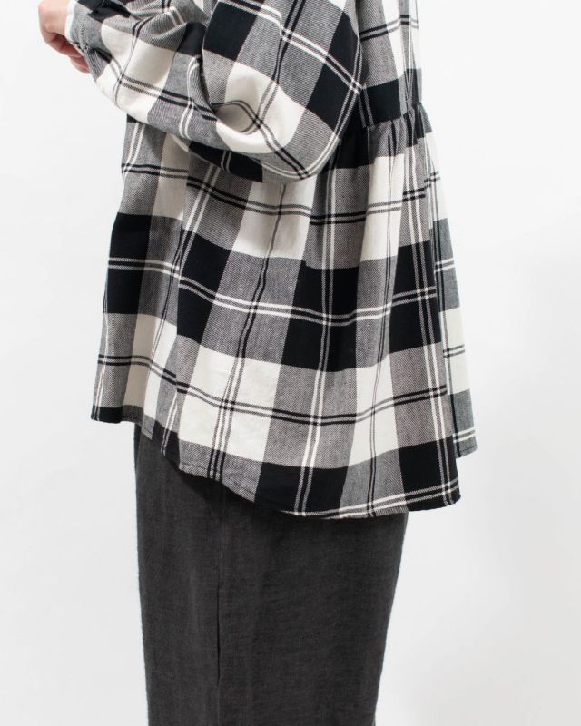 01EWS11601 blue willow コットンリネンチェックブラウス