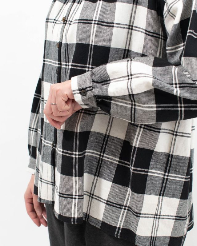 01EWS11601 blue willow コットンリネンチェックブラウス