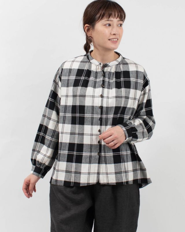 01EWS11601 blue willow コットンリネンチェックブラウス