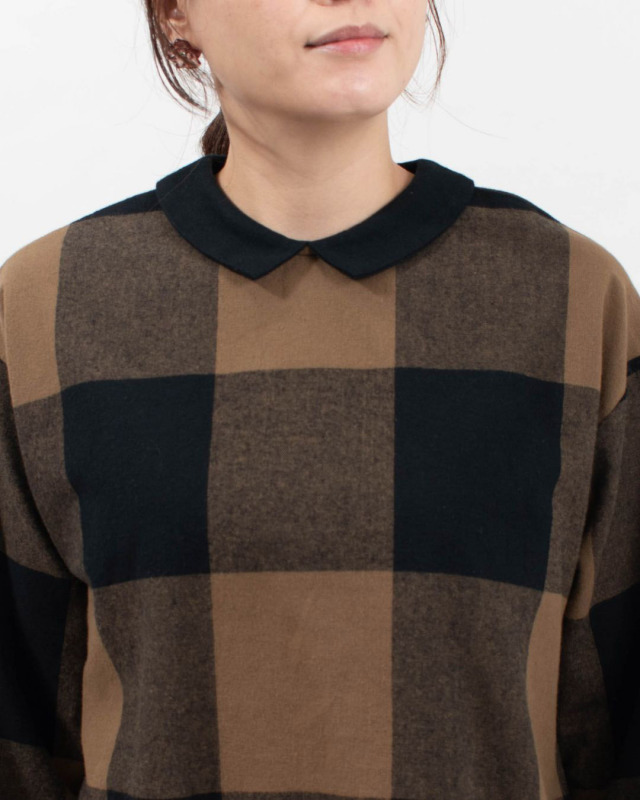 01EWS11609 blue willow コットンブロックチェック衿配色ブラウス