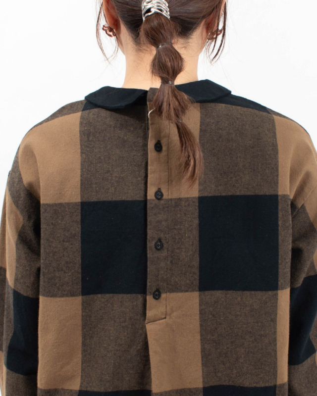 01EWS11609 blue willow コットンブロックチェック衿配色ブラウス