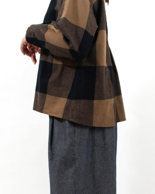 01EWS11609 blue willow コットンブロックチェック衿配色ブラウス