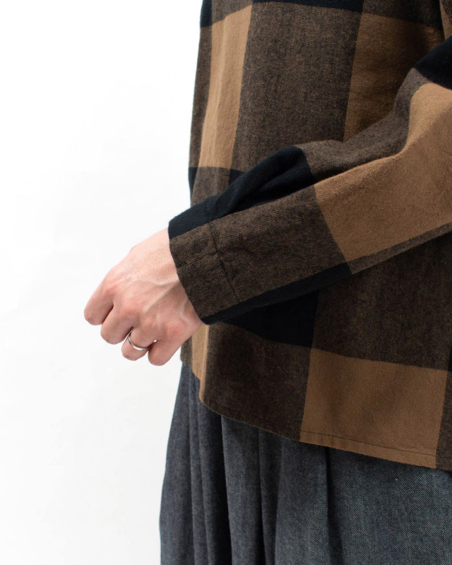 01EWS11609 blue willow コットンブロックチェック衿配色ブラウス