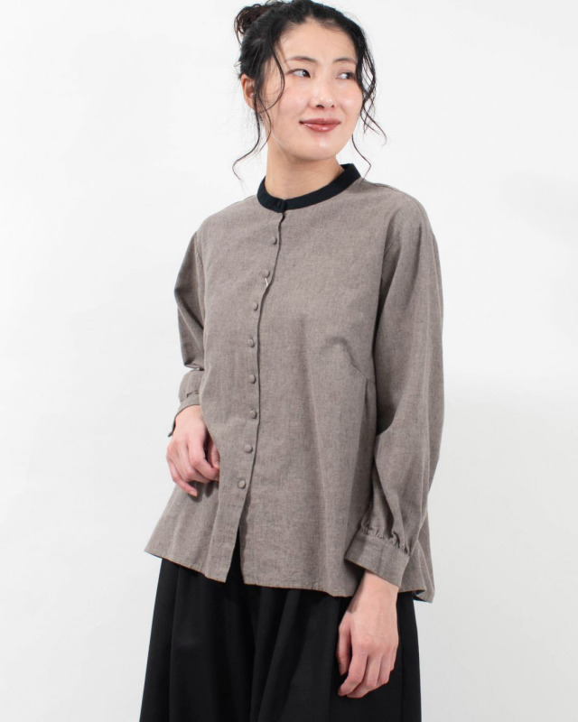 01EWS11615 blue willow コットンリネンムジ衿配色ブラウス