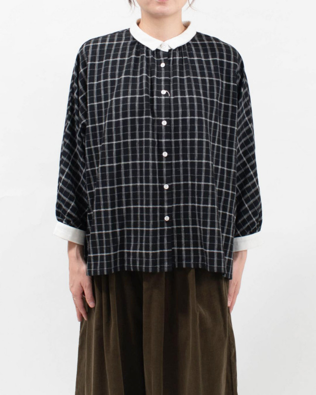 01EWS11618  blue willow コットンリネンチェック配色ブラウス
