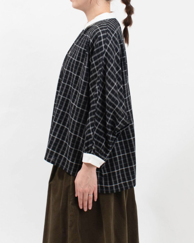 01EWS11618  blue willow コットンリネンチェック配色ブラウス