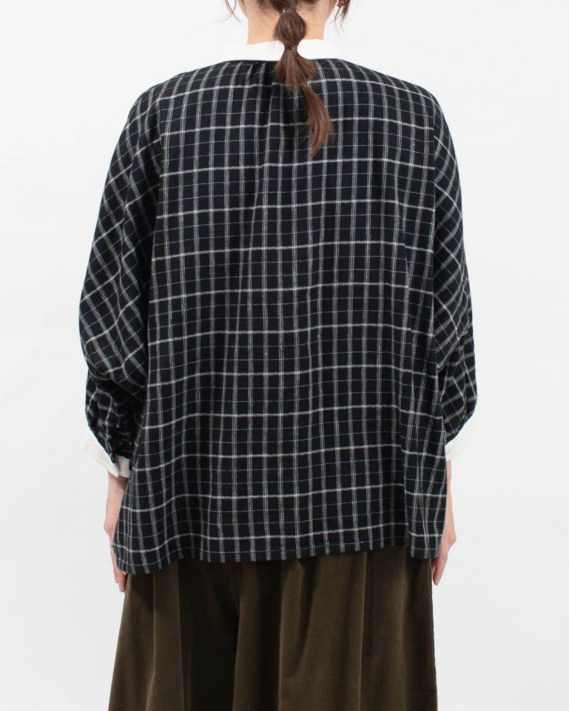 01EWS11618  blue willow コットンリネンチェック配色ブラウス