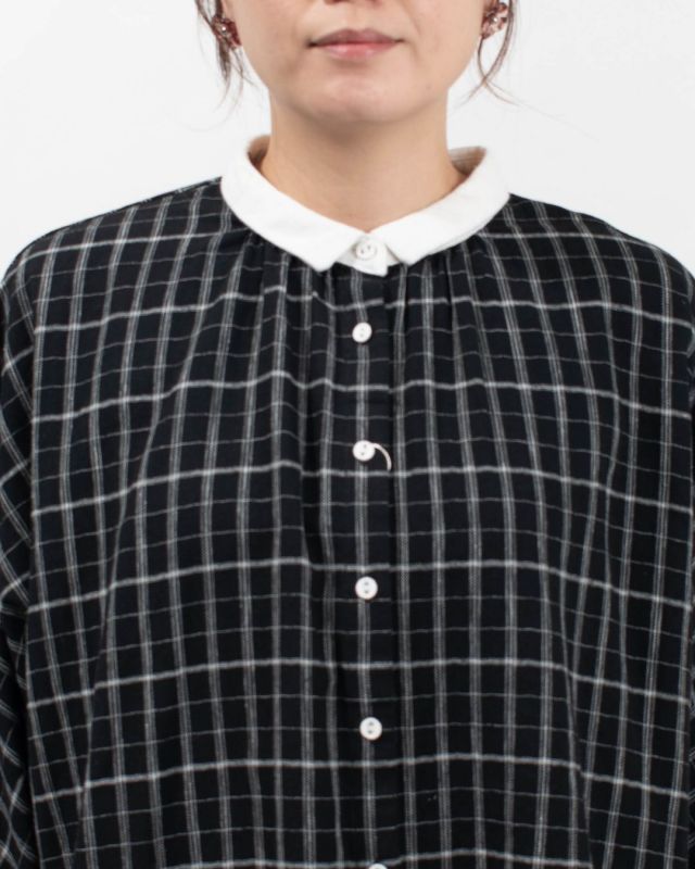 01EWS11618  blue willow コットンリネンチェック配色ブラウス