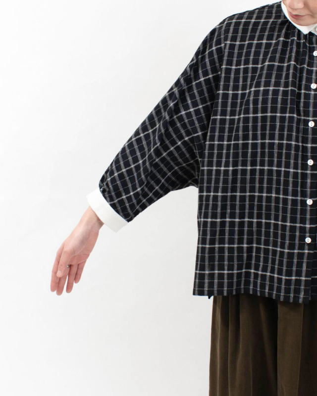 01EWS11618  blue willow コットンリネンチェック配色ブラウス