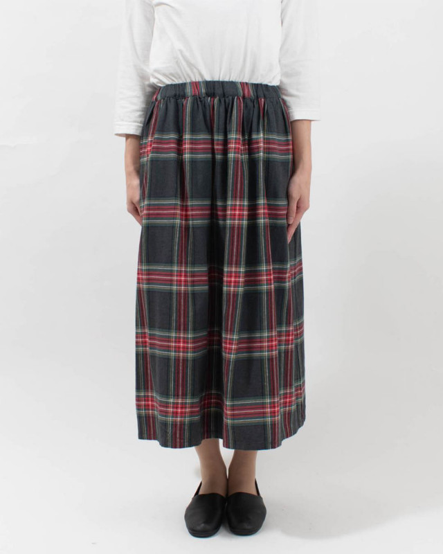 01EWS13603 blue willow コットンリネンチェックギャザースカート