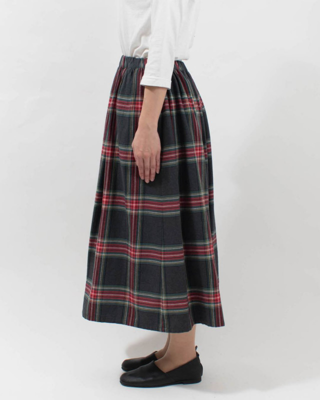 01EWS13603 blue willow コットンリネンチェックギャザースカート