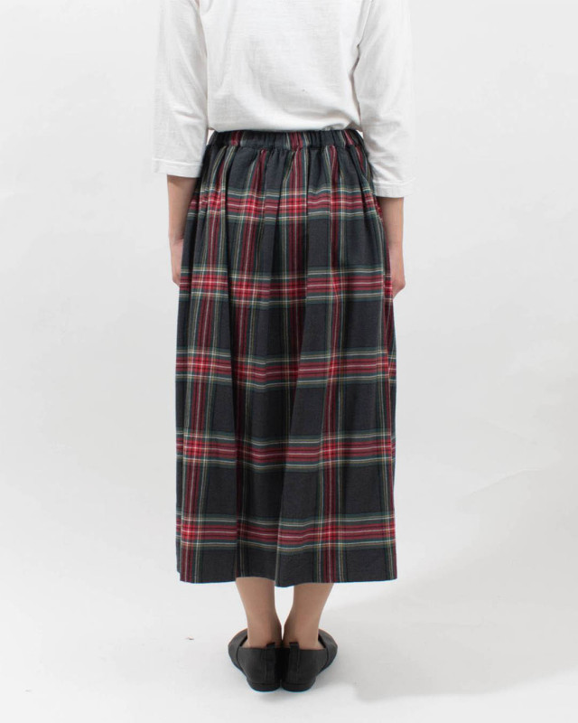 01EWS13603 blue willow コットンリネンチェックギャザースカート