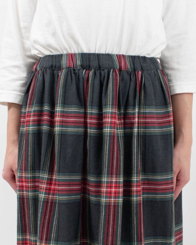 01EWS13603 blue willow コットンリネンチェックギャザースカート