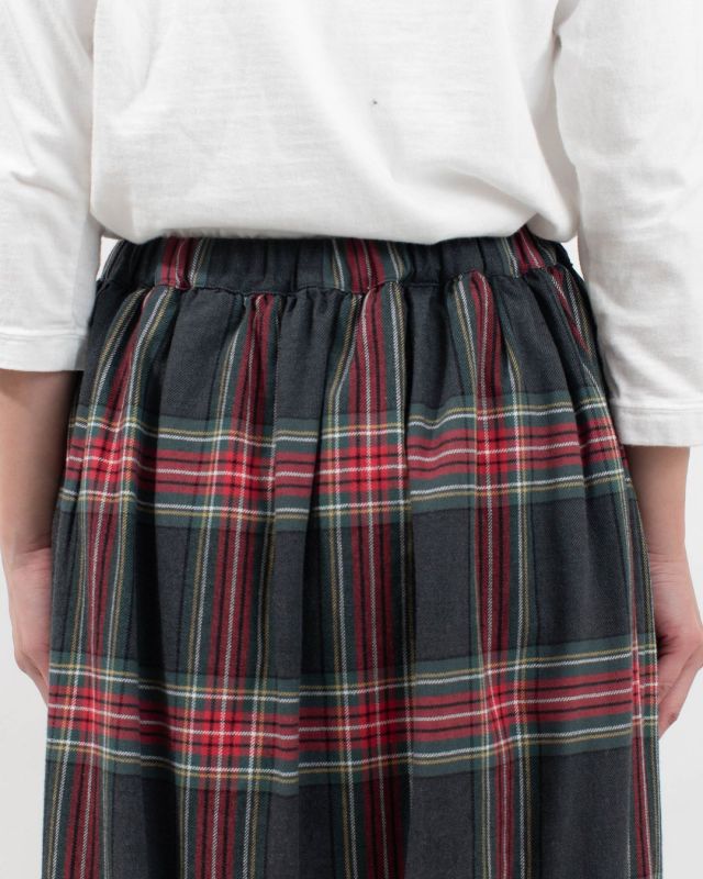 01EWS13603 blue willow コットンリネンチェックギャザースカート