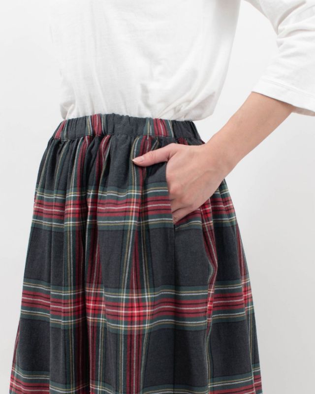 01EWS13603 blue willow コットンリネンチェックギャザースカート