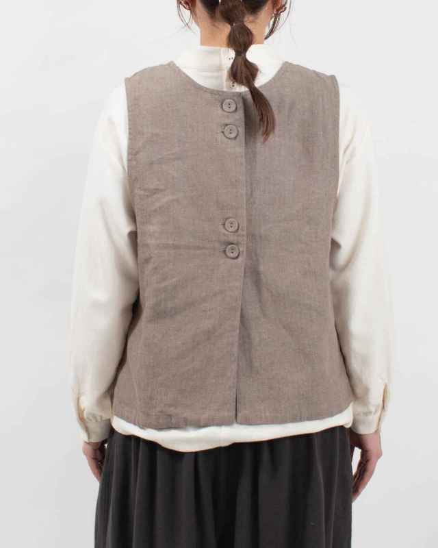 01EWS16613 blue willow コットンリネンヘリンボンベスト