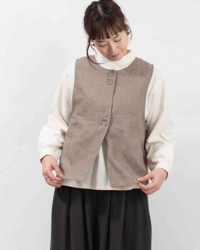 blue willow コットンリネンヘリンボンベスト｜ナチュラルファッション