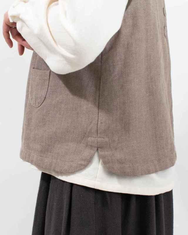 01EWS16613 blue willow コットンリネンヘリンボンベスト