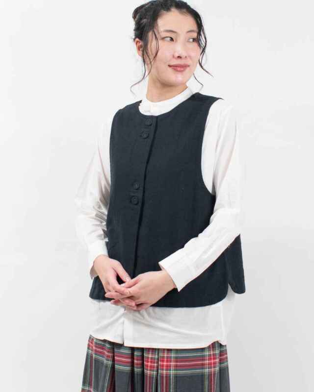 blue willow コットンリネンヘリンボンベスト