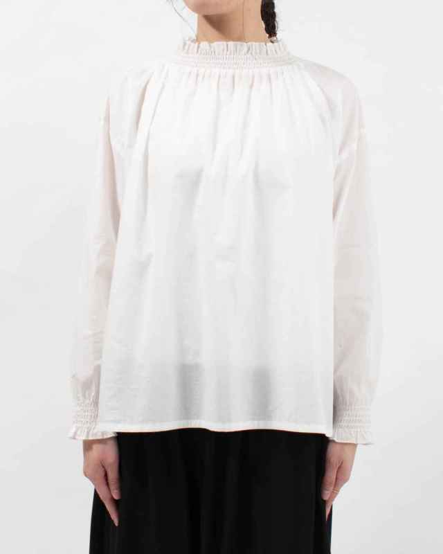 01FSP11016  blue willow コットン細番手シャーリングブラウス