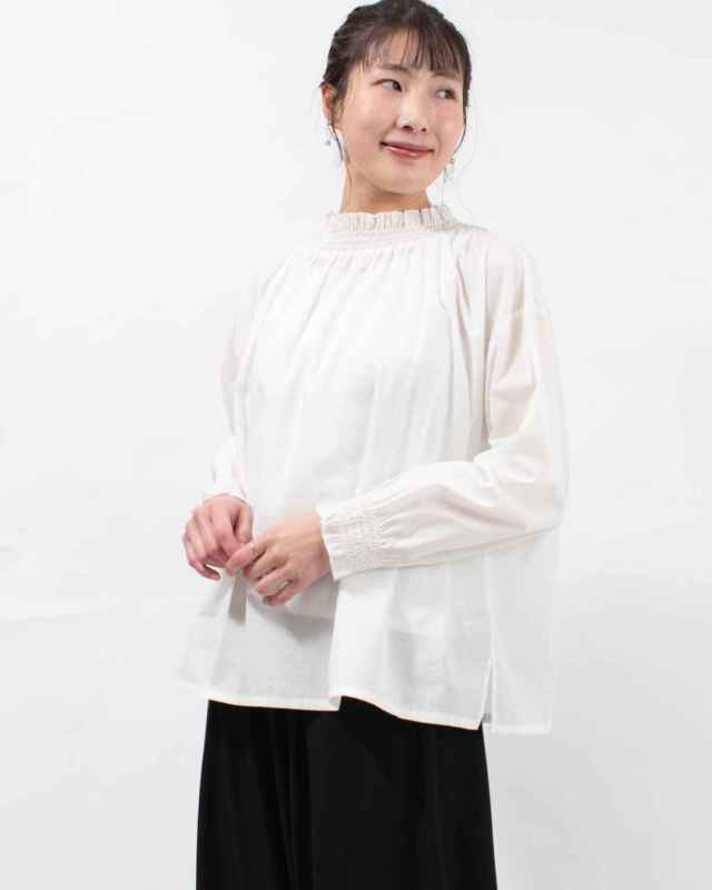 01FSP11016  blue willow コットン細番手シャーリングブラウス