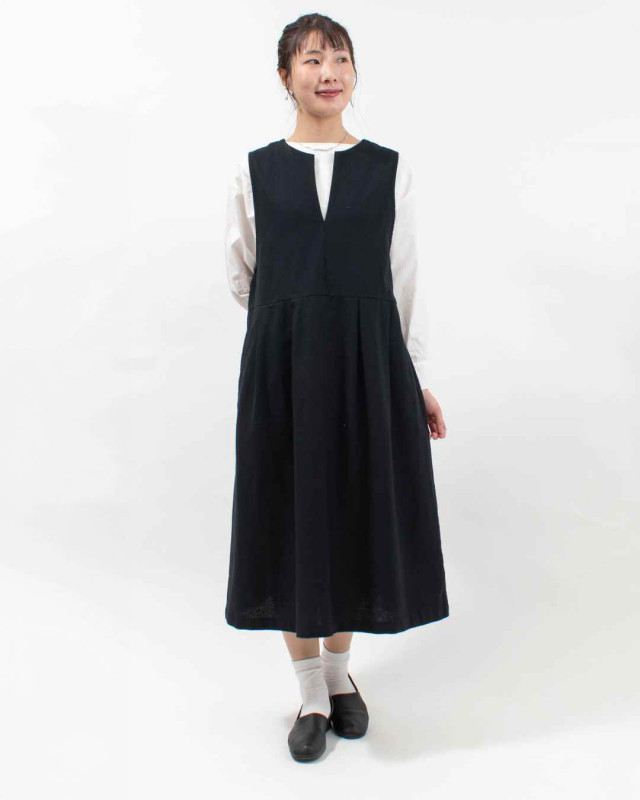 01FSP13015  blue willow コットンリネン変わり織りジャンパースカート