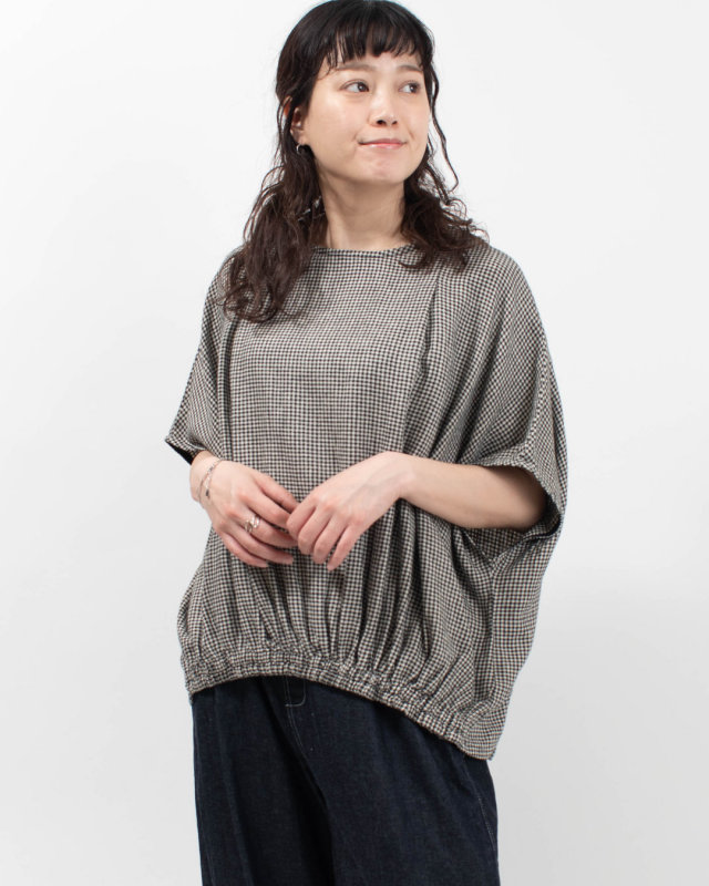 01FUP11213  blue willow リネンレーヨンヘリンボンブラウス