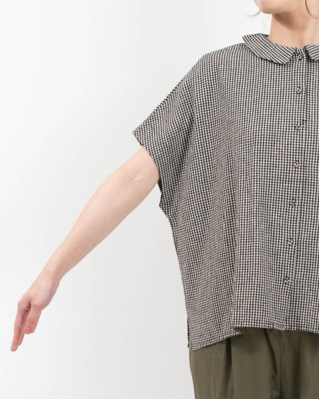 01FUP11243  blue willow コットンリネンフラットカラーブラウス