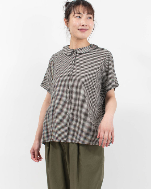 01FUP11243  blue willow コットンリネンフラットカラーブラウス