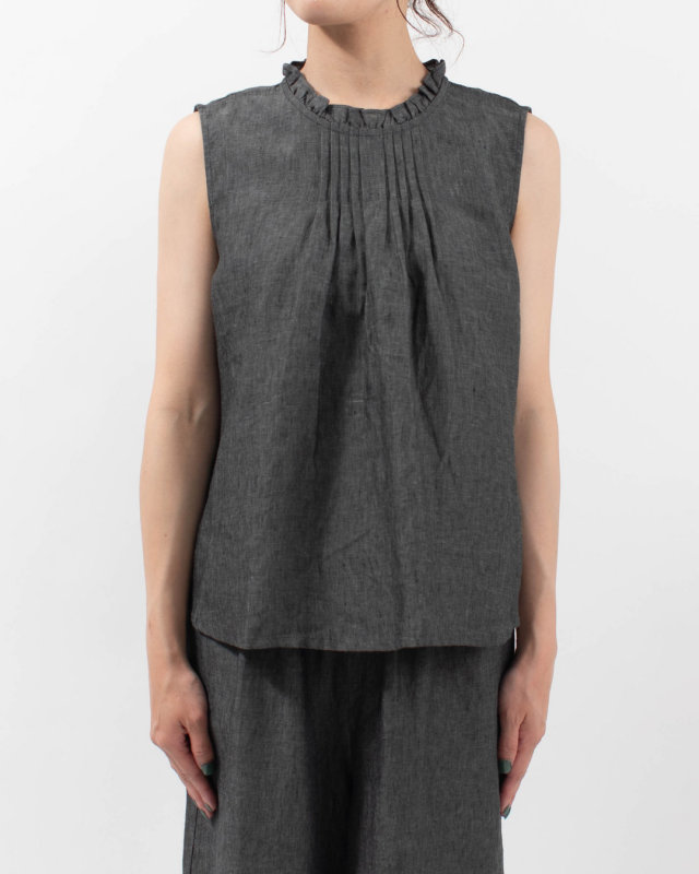 01FUP11307 blue willow リネンフリルノースリーブブラウス
