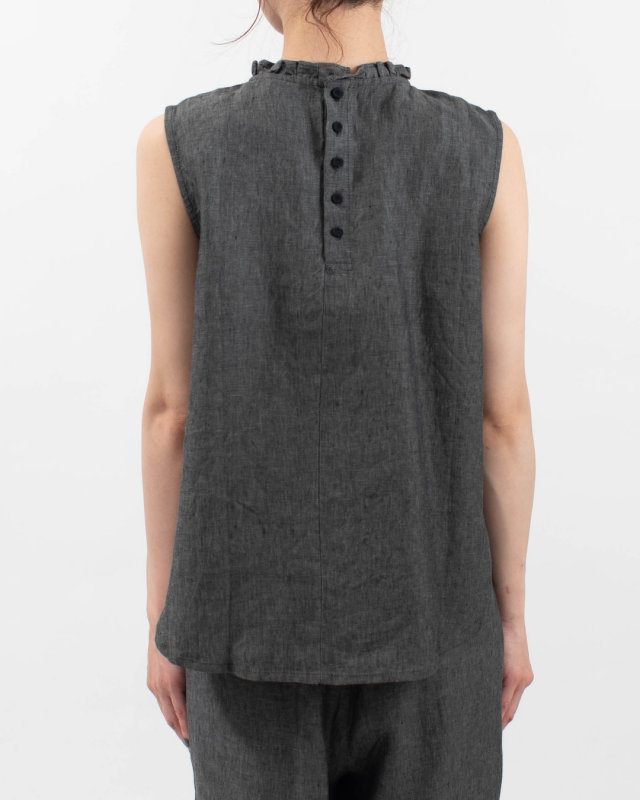 01FUP11307 blue willow リネンフリルノースリーブブラウス