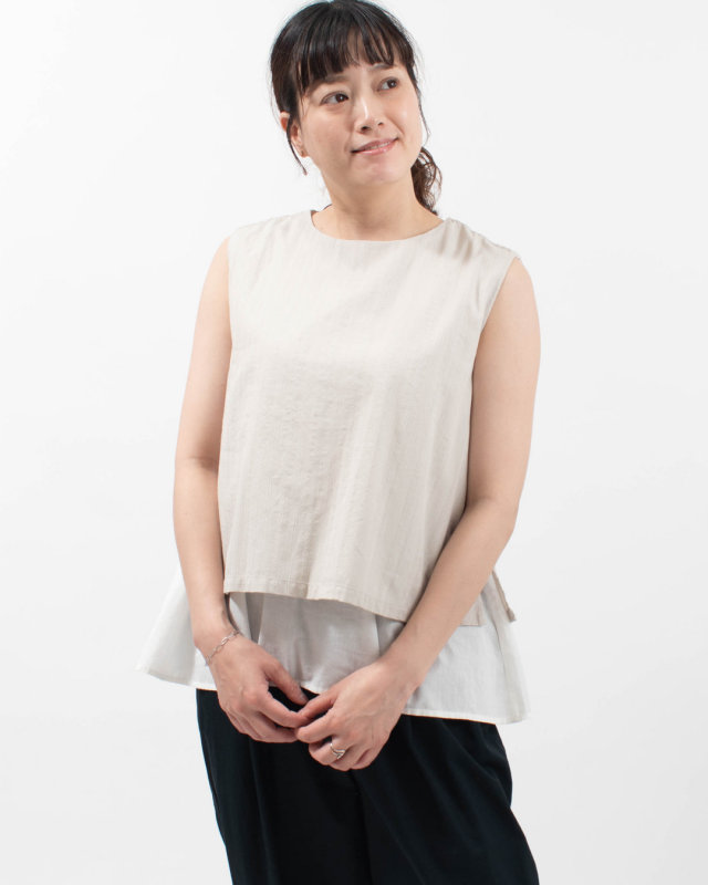 01FUP11315 blue willow コットン無地×ドビー二重仕様ブラウス