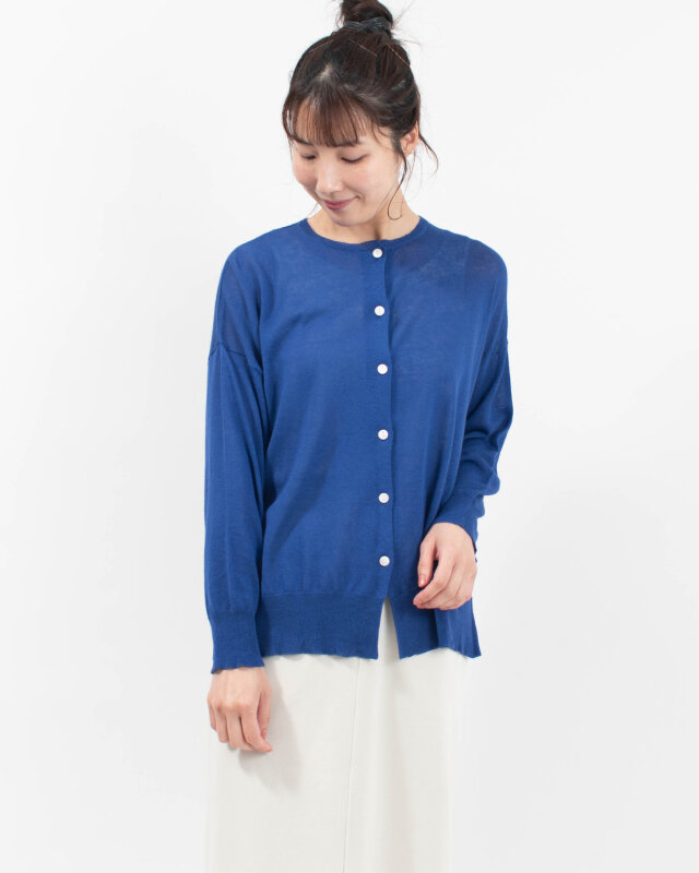 blue willow コットンリネンニット長袖カーディガン