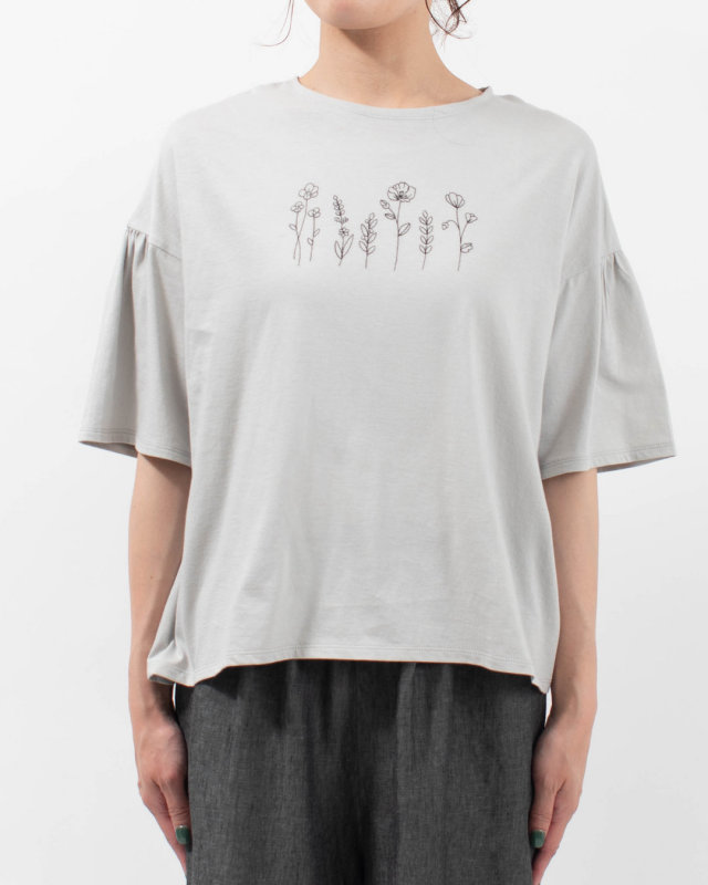 01FUP39328 blue willow ソフト天竺刺繍Tシャツ