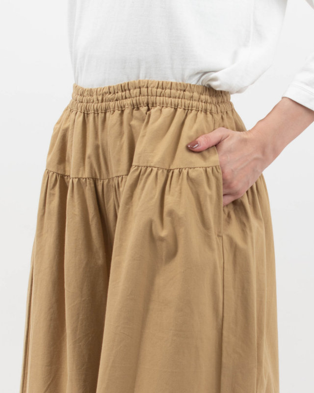 01FUS14348 blue willow コットンオックスヨーク切替えワイドパンツ
