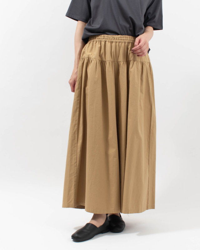 01FUS14348 blue willow コットンオックスヨーク切替えワイドパンツ