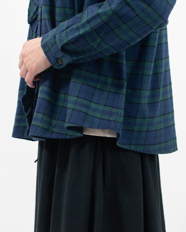 01FWP11505 blue willow コットンチェック 裁ち切りフリルブラウス