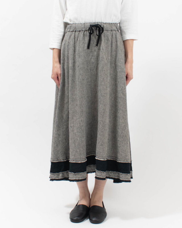 01FWP13513 blue willow コットンリネン 裁ち切り切替フレアスカート