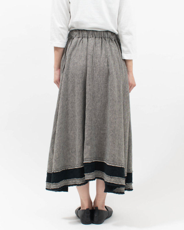 01FWP13513 blue willow コットンリネン 裁ち切り切替フレアスカート