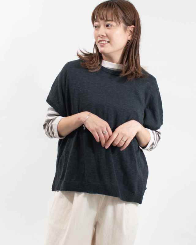 1548-204 YARRA リネンコットンスリットニットベスト