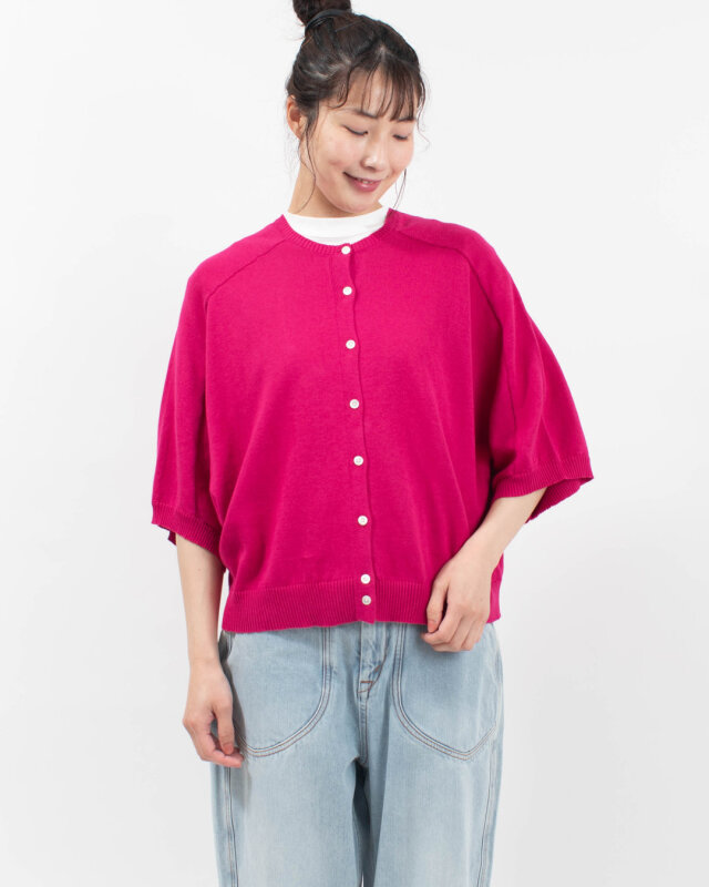 sloe 12G綿麻ニット前後2WAYドルマン5分袖カーディガン