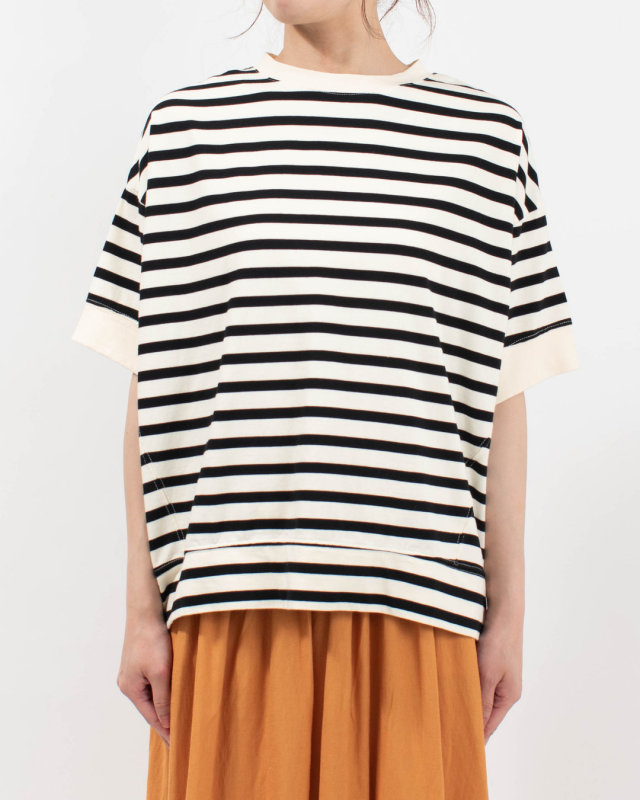 4202061-3  sloe 16/-ボーダー天竺ワイド5分袖Tシャツ