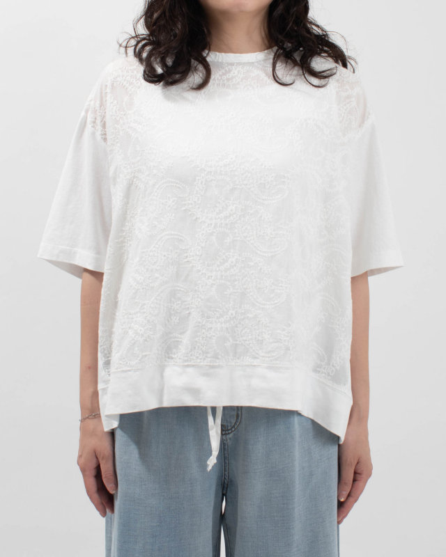 4203759 sloe ペイズリー刺繍×天竺 裾スピンドル5分袖Ｔシャツ