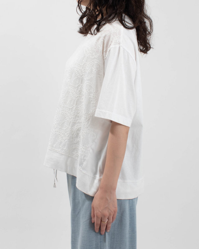 4203759 sloe ペイズリー刺繍×天竺 裾スピンドル5分袖Ｔシャツ